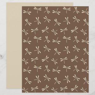 Motif de libellules japonaises, crème et Taupe Tan