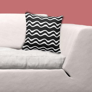 Motif de ligne Wavy noir et blanc - Oreiller