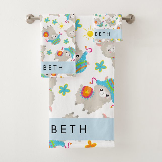 Motif De Llamas, Alpacas, Fleurs, Votre Nom (En situation)