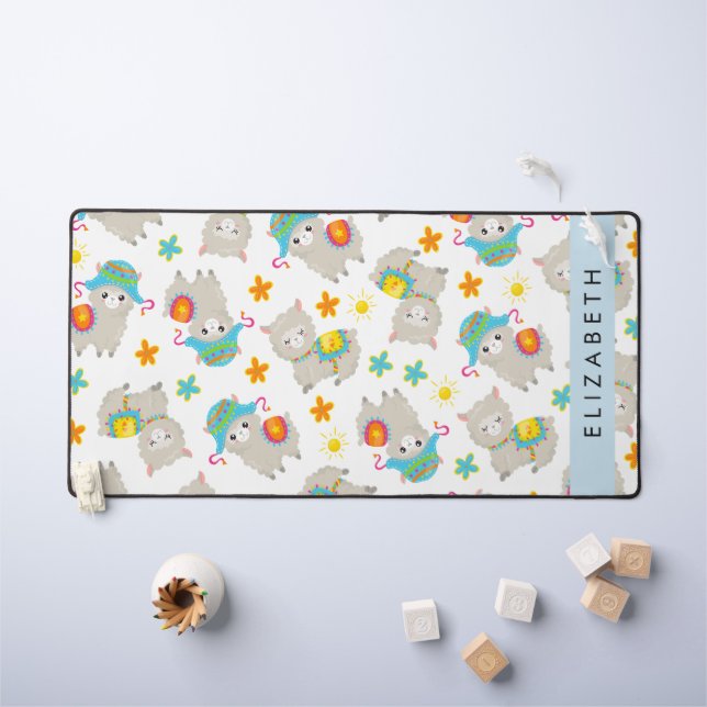 Motif De Llamas, Alpacas, Fleurs, Votre Nom (Tableau pour enfants)