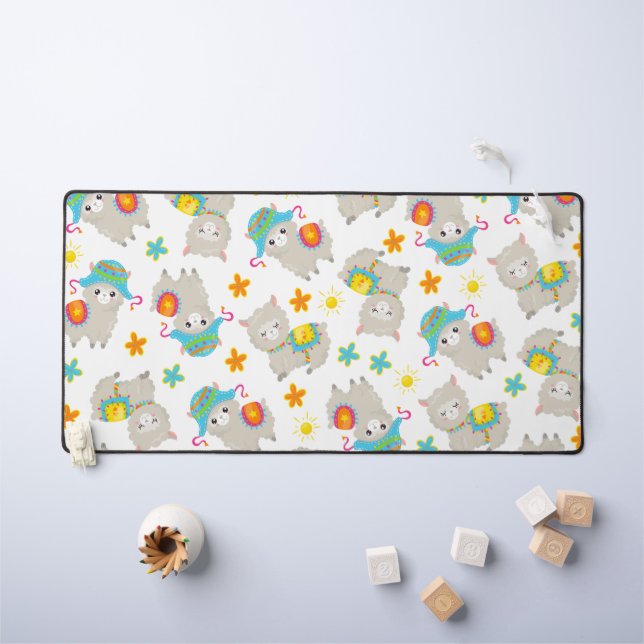 Motif De Llamas, Cute Llamas, Alpacas, Fleurs (Tableau pour enfants)