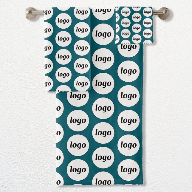 Motif de logo Branding d'entreprise Vert sarcelle (Simple logo pattern business promotional towel set for hospitality, sponsorship, customers & clients)
