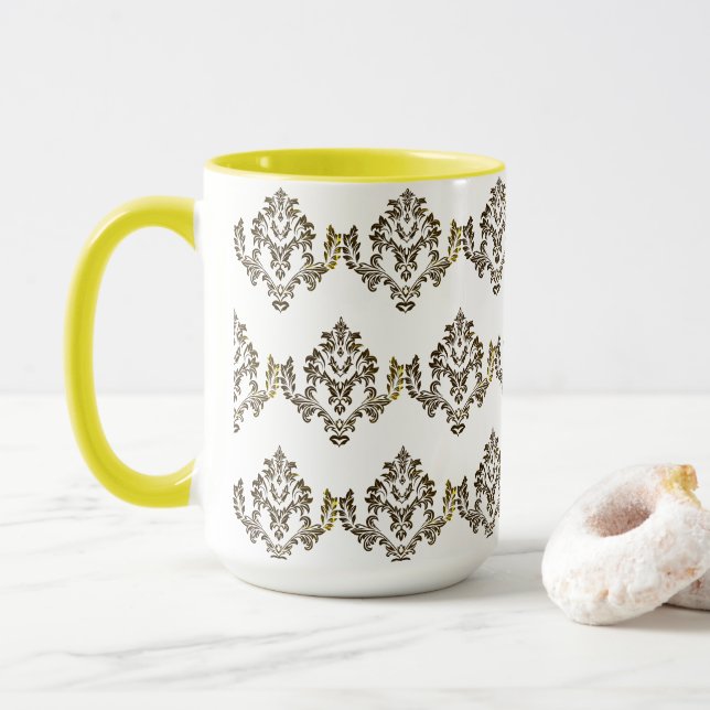 Motif de luxe Stylish Café Mug / Coupe Jaune (Avec donut)