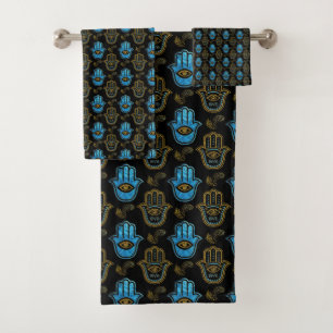 Motif de main de Hamsa - or et verre bleu