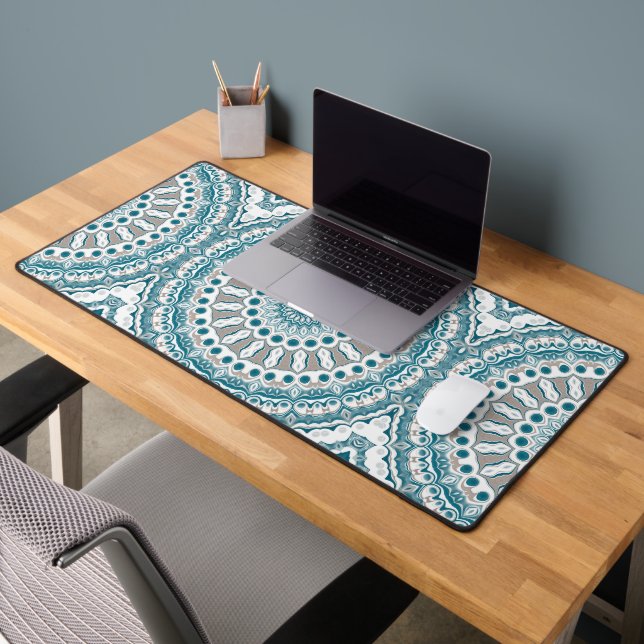 Motif de mandala abstrait sarcelle et beige (Bureau 2)
