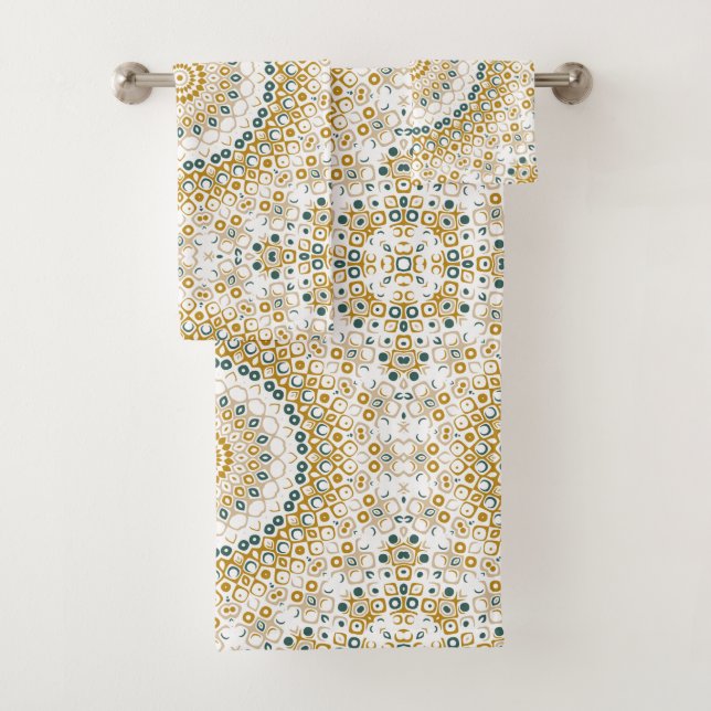 Motif de mandala géométrique doré et vert (En situation)