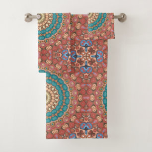 Motif de mandala géométrique turquoise et terracot
