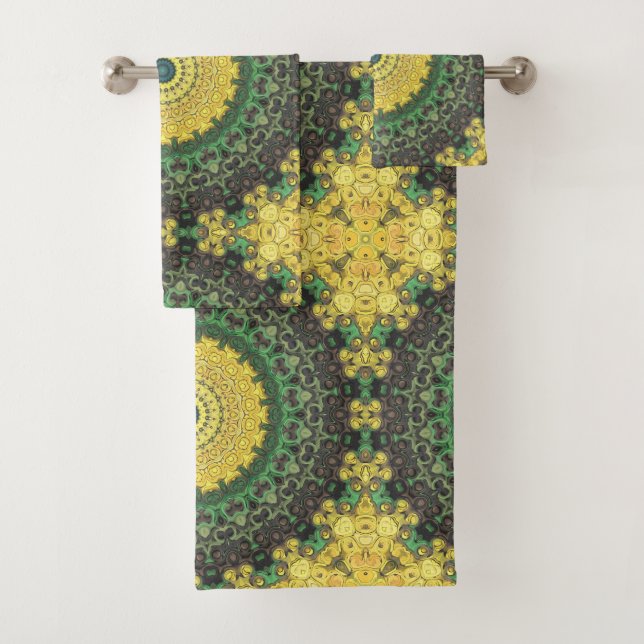 Motif de mandala kaléidoscope jaune et vert (En situation)