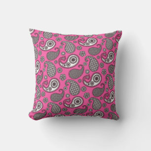 Motif de marguerite, Gris sur Oreiller rose Fuchsi