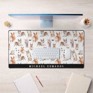 Motif de monogramme de corgi mignon aquarelle