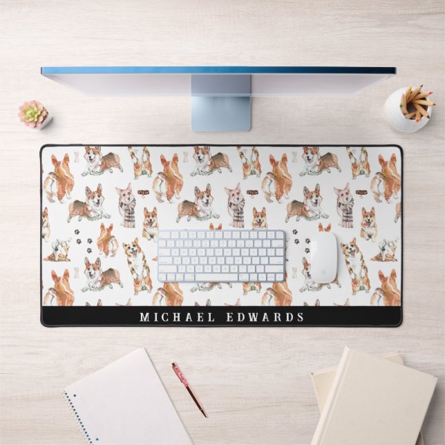 Motif de monogramme de corgi mignon aquarelle (Bureau 1)