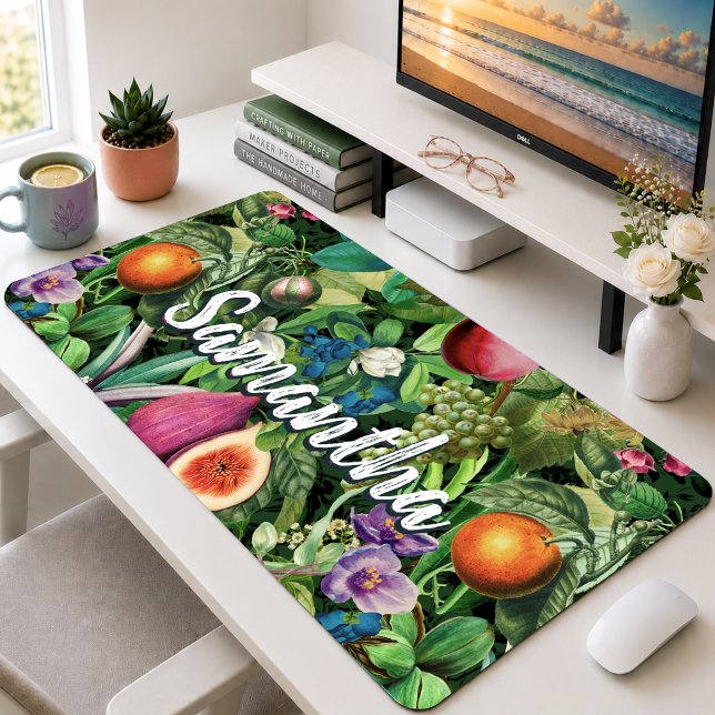 Motif de monogramme de fruits tropicaux verts élég (Créateur téléchargé)