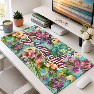Motif de monogramme floral bleu violet vintage