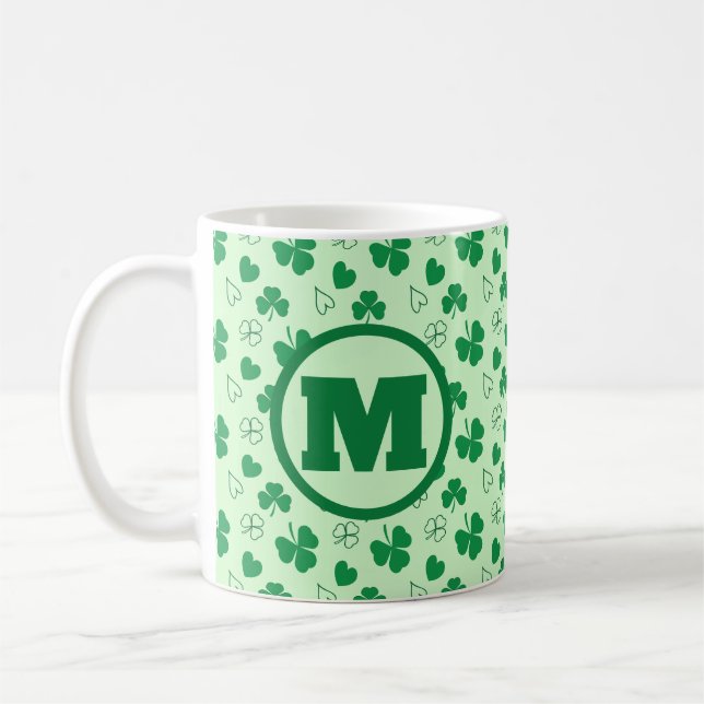 Motif de monogramme personnalisé Shamrock vert Mug (Gauche)