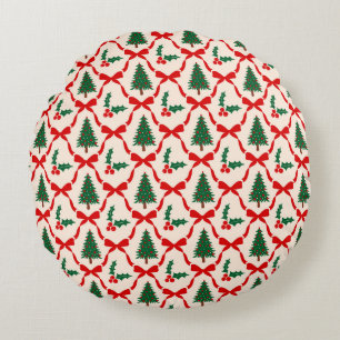 Motif de Noël Arbre et Bow Coussin rond