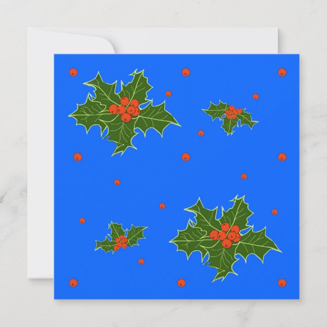 Motif de Noël Holly (Ilex) sur Festive Blue (Devant)