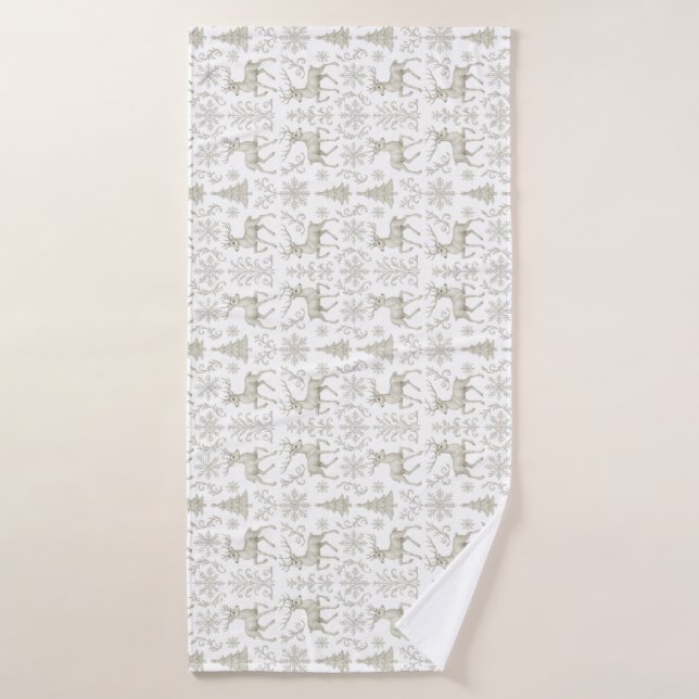 Motif de Noël rustique moderne argent/blanc (Serviette de bain)