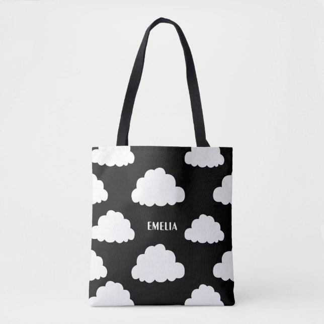 Motif de nuages blancs Sac fourre-tout noir person (Devant)