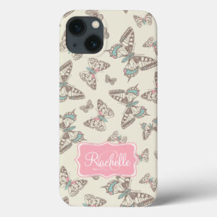 Motif de papillon crème brun nom rose coque ipad