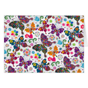 Motif de papillon et de fleurs rétro coloré