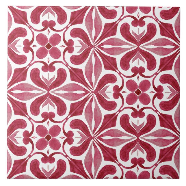 Motif de patchwork de carreaux d'azulejo rouges dé (Devant)