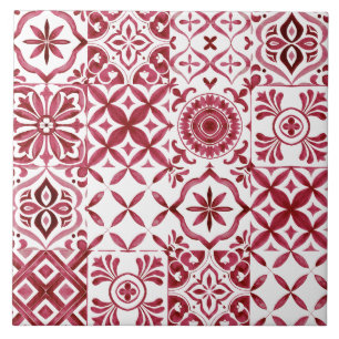 Motif de patchwork de carreaux d'azulejo rouges dé