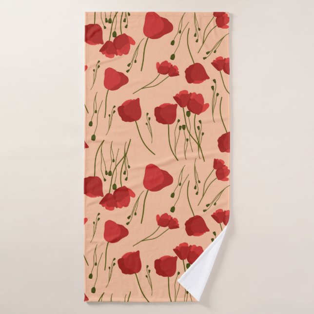 Motif de pavot sans couture sur fond beige (Serviette de bain)