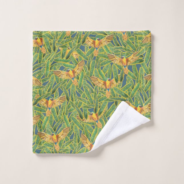 Motif de perroquet Feuille vert tropical (Gant de toilette)