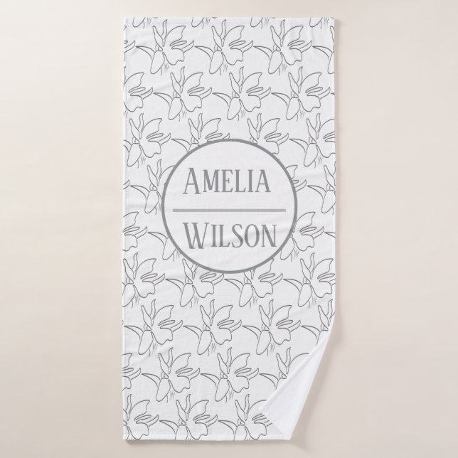 Motif de plante de fleur d'orchidée argentée (Serviette de bain)