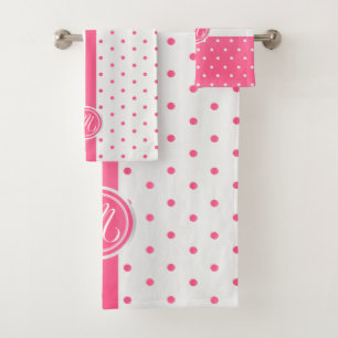 Motif de point de polka rose et blanc monogramme