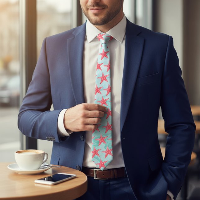 Motif de poisson Blue Marine Ocean Star Cravate (Créateur téléchargé)