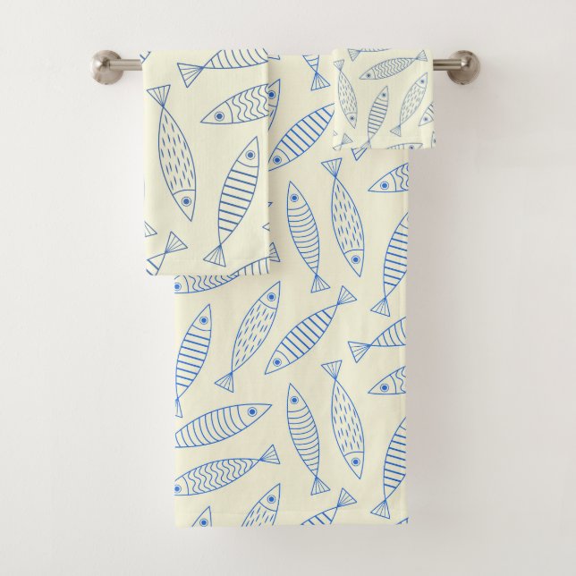 Motif de poisson sardine bleu doodle contour  (En situation)