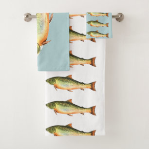 Motif de poissons de truite sur bleu et blanc