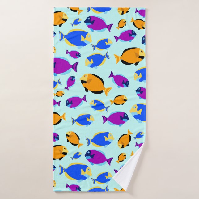 Motif de poissons tropicaux colorés en Mer Bleue (Serviette de bain)