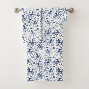 Motif de poulpe sous-marin à l'aquarelle bleue côt