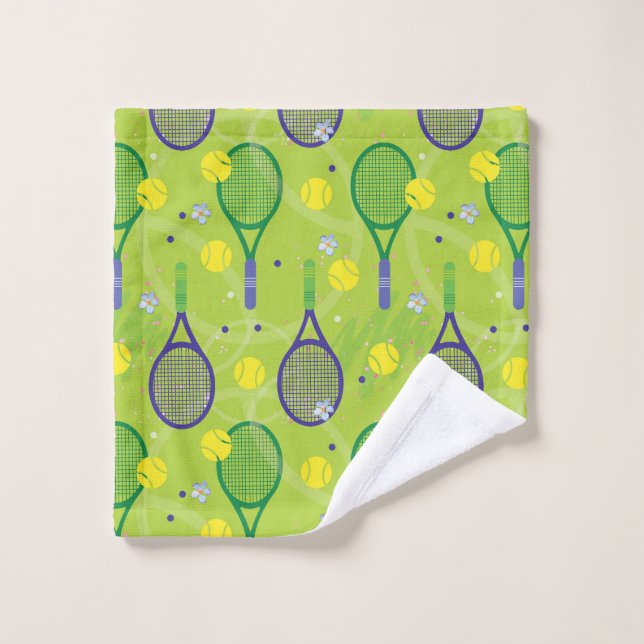 💚 💜 motif de raquette de tennis vert et violet (Gant de toilette)