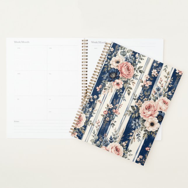 Motif de rayure florale marine à l'aquarelle Desig (Devant avec enveloppe)
