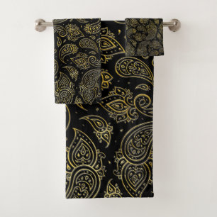 Motif de relief d'or de Paisley sur le noir