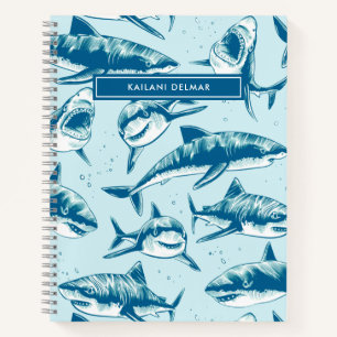 Motif de requin effrayant Nom Aqua Kids Carnet