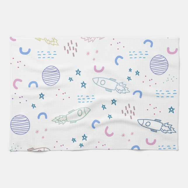 Motif de roquettes spatiales mignonnes | Serviette (Horizontal)