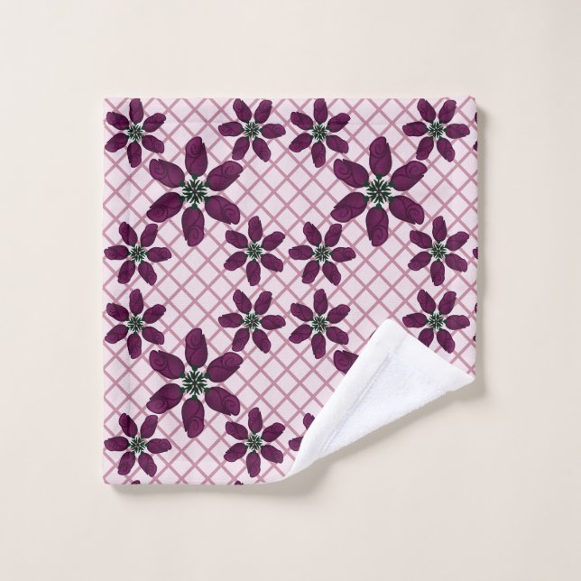 Motif de rose pourpre foncé — Flore élégante de pr (Gant de toilette)