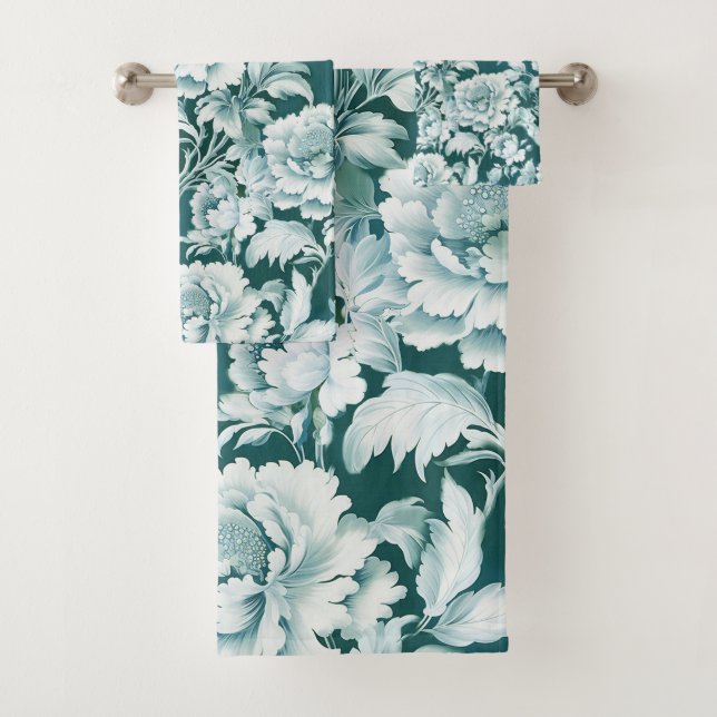 Motif de rose répétée blanc/bleu pâle  (En situation)