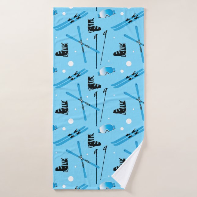 Motif de ski Équipement de ski bleu (Serviette de bain)