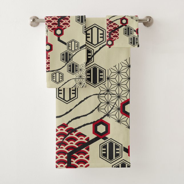 motif de style asiatique hexagone rouge et noir (En situation)