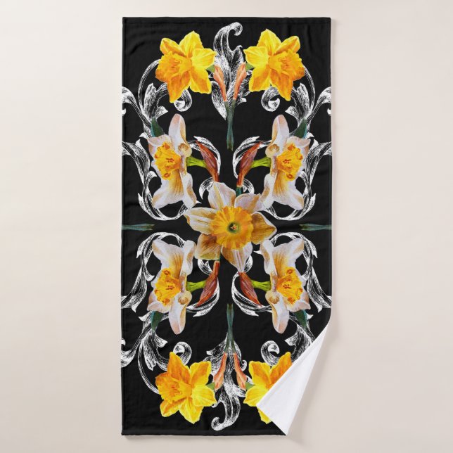 Motif de style baroque avec fleurs narcisse sur (Serviette de bain)