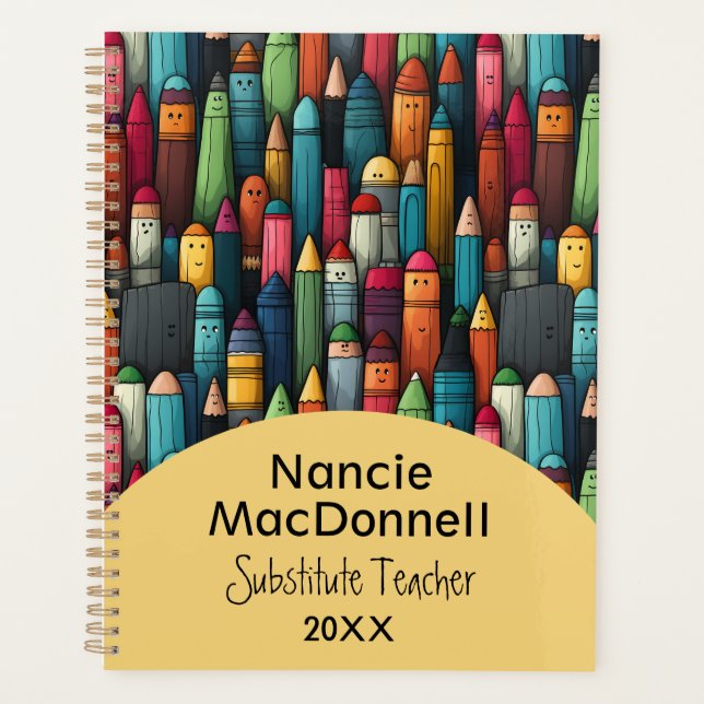 Motif de stylo de dessin coloré enseignant (Devant)