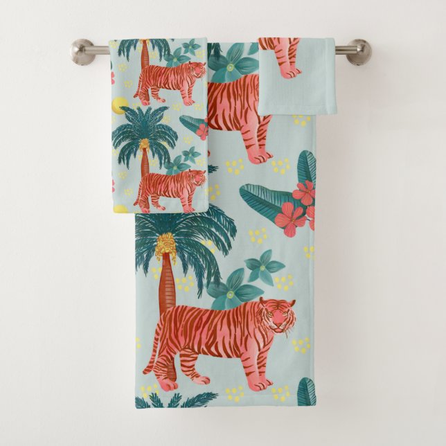 Motif de Tigre de Palme Tropical Pastel Bleu et Ro (En situation)