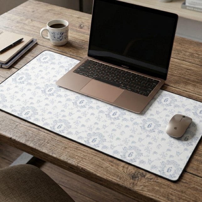 Motif de toile français blanc bleu monogramme (Créateur téléchargé)