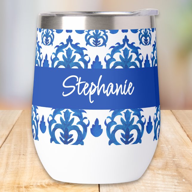 Motif de toile française bleue avec monogramme (Créateur téléchargé)