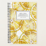 Motif de tranches de citron rustique aquarelle<br><div class="desc">Plannière personnalisée féminine avec des illustrations aquarelles de motif de tranches de citron. Personnalisez en ajoutant votre nom ou votre courte phrase. Ce planificateur motif citron brillant sera parfait comme un cadeau personnalisé. Des éléments correspondants sont disponibles.</div>